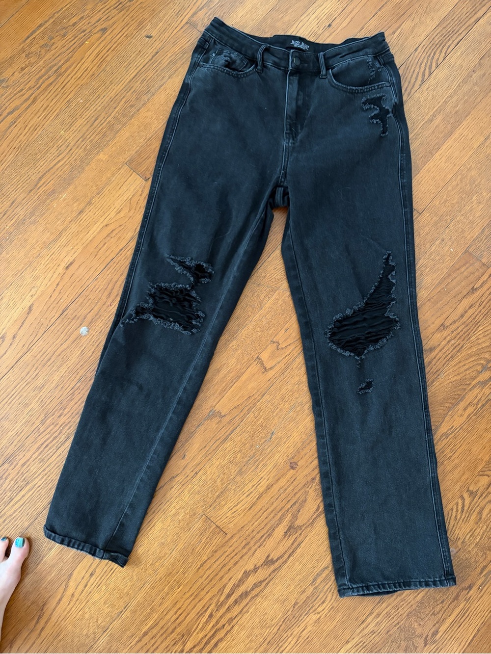 JudyBlue Black Distressed Straight-Leg Jeans